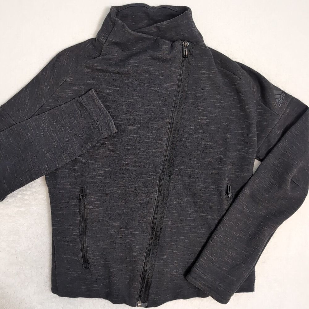 Adidas Premium angled zip crop‎ jacket with zipper pockets sz small Stretch EUC
